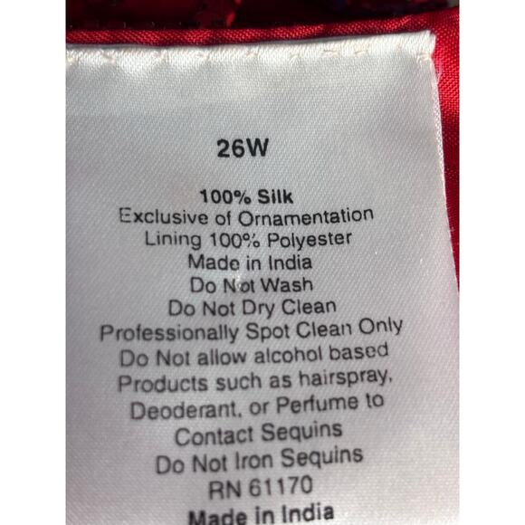 Vintage Joseph LeBon Red Silk Sequin Swirl Beaded Blouse Plus Size 26W Evening - Picture 8 of 10